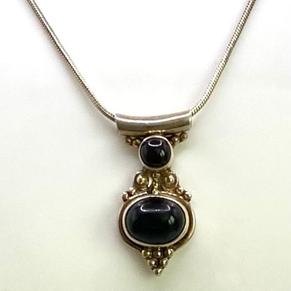 AAB# Italian Sterling 925 Silver & Black Oynx Necklace - Picture 10 of 11